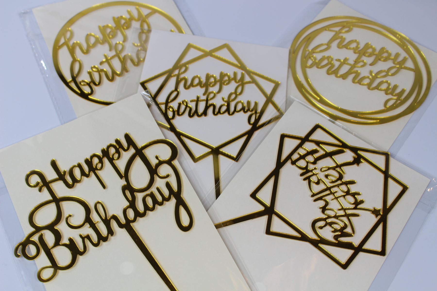 Cake Topper Happy Birthday Acrylic Gold Script